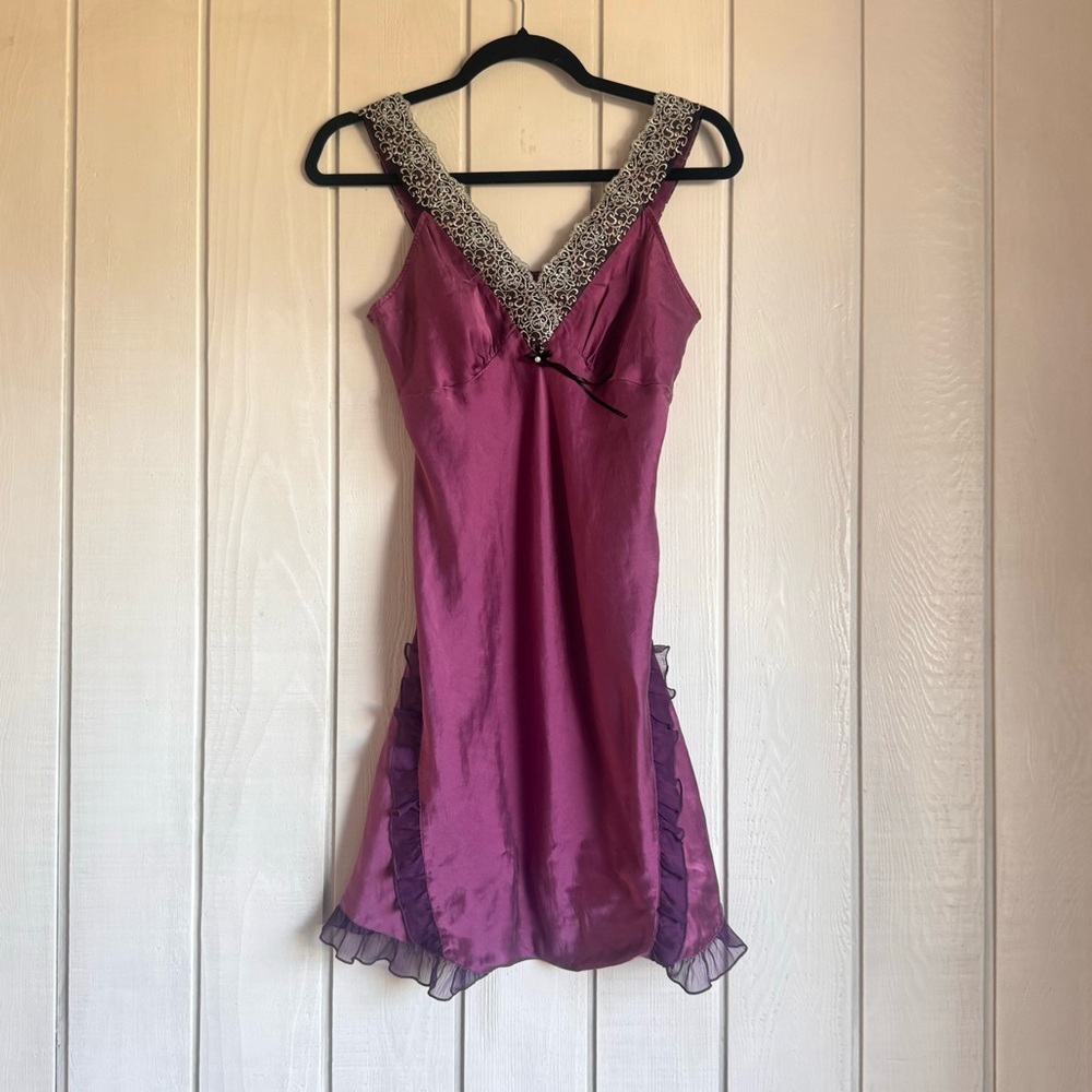 Vintage Purple Silk Ruffled Mini Dress